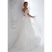 Destockage ! Robe de mariée Alix Ivoire/Nuances Rosées tulle princesse T 34, et 38  manches épaule 