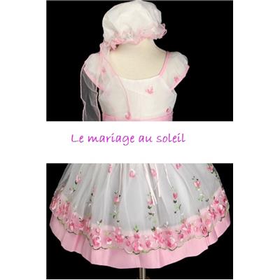 Robe fillette bébé Caroline blanche et rose 12, et 18 mois