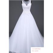 Robe de mariée Stéphany T 36, 40, 44, 48 blanche broderie tulle ceinture