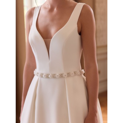 Ceinture de mariage en organza, fleurs 3D et perles