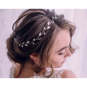 Fil souple argenté et strass pour coiffure de mariage 38 cm