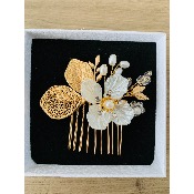 Peigne de mariée doré avec perles et fleurs ivoire