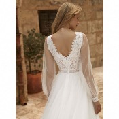 Robe de mariée Debora T 36 a 52 manches longues tulle, Bianco Evento