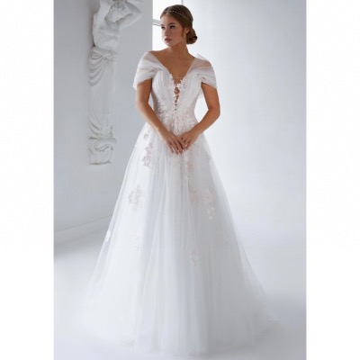 Destockage ! Robe de mariée Alix Ivoire/Nuances Rosées tulle princesse T 34, et 38  manches épaule 