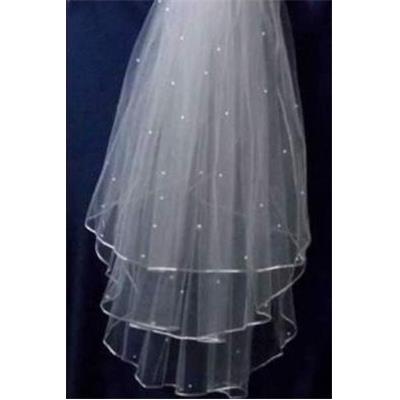 Destockage ! Voile de mariée n°14 ivoire triple avec perles