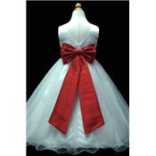 Robe longue Laura blanche noeud rouge différentes tailles