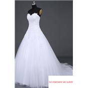 Robe de mariée Mila blanche tulle T 36, 38, 40, 42, 44, 46, bustier broderie dentelle