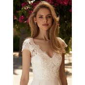 Robe Paula «  Bianco Evento « ivoire dentelle et légers strass, mousseline T 36 à 50