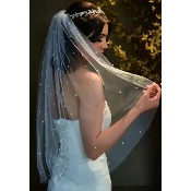 Voile de mariée ivoire court avec perles 