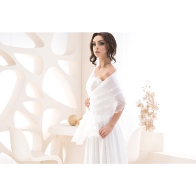 Boléro de mariée en organza Blanc et Ivoire 