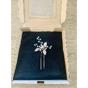 Barrette de mariage dorée perles, strass et feuilles 