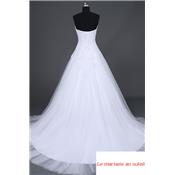 Robe de mariée Mila blanche tulle T 36, 38, 40, 42, 44, 46, bustier broderie dentelle
