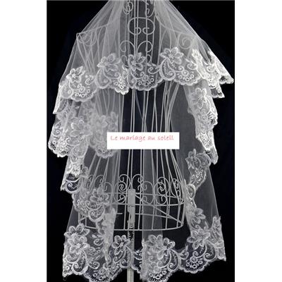 Destockage ! Voile de mariée court dentelle 1m50 blanc n°12