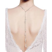 Collier de dos de mariée Romy, argenté perles et strass