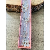 Collier de dos de mariée Romy, argenté perles et strass