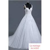 Robe de mariée Anaelle blanche T 34 à 54 bretelles broderie dentelle tulle