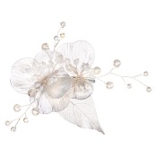 Barette clip pour coiffure de mariage fleurs 3D ivoire et argenté