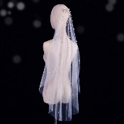 Voile de mariée court avec perles ivoire, 1 mètre 