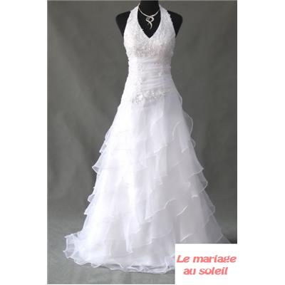 Destockage ! Robe de mariée Tiana blanche T 34 a 54 volants broderies