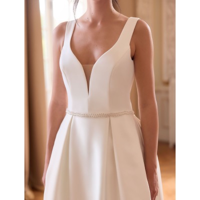 Ceinture de mariage fine en organza avec perles en verre