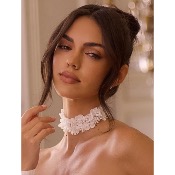 Collier de mariée ras de cou, perles et fleurs en 3D
