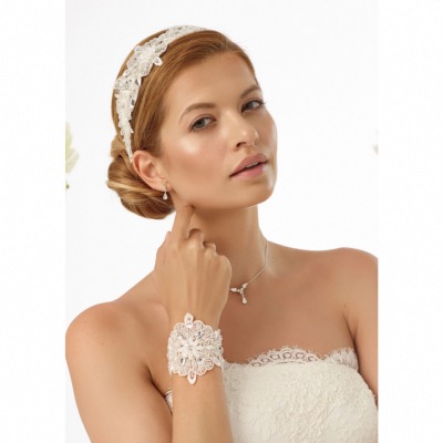 Bracelet de mariée dentelle perlée N3 Bianco Evento 