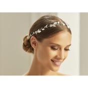 Bijou de cheveux argent, Fil de cheveux Avec cristaux brillants, perles de verre fleurs Bianco Evento 
