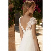 Robe Paula «  Bianco Evento « ivoire dentelle et légers strass, mousseline T 36 à 50