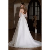 Robe de mariée Alizée T 44, ivoire avec broderie, perles, paillettes, épaules dénudées 
