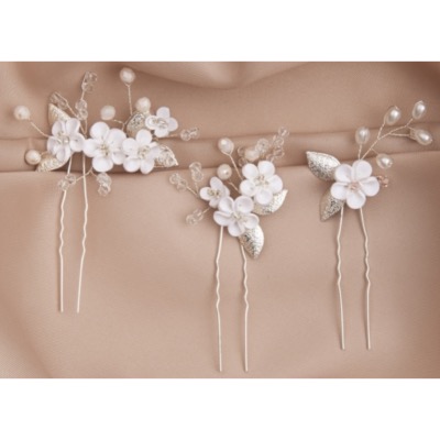 Magnifiques épingles à cheveux de mariage fleurs et perles