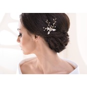 Barrette de mariage dorée perles, strass et feuilles 