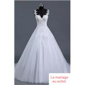 Robe de marie Anaelle blanche T 36, 38, 40, 42, 46, 50 bretelles broderie dentelle tulle