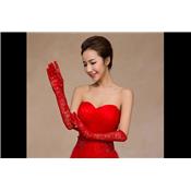 Gants de mariée/soirée dentelle fleur blancs ou rouge