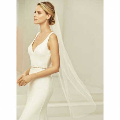 Voile ivoire sans bordure, avec petits strass discrets , Bianco evento 