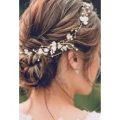 Fil souple avec perles et fleurs, coiffure de mariée, doré ou argenté