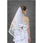 Voile de mariée long 90 cm blanc 2 épaisseur ruban satin avec peigne