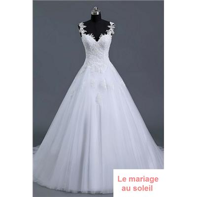 Robe de mariée Anaelle blanche T 34 à 54 bretelles broderie dentelle tulle