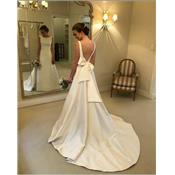 Robe de mariée Léa blanche T38 satin, dos nu, noeud au dos