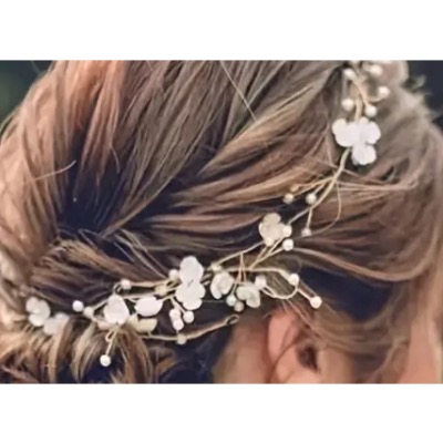 Fil souple avec perles et fleurs, coiffure de mariée, doré ou argenté