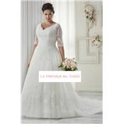 Robe de marie Yasmine T50 ivoire tulle dentelle dos, grande taille