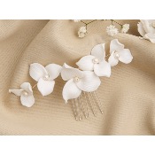 Peigne à cheveux 10 cm fleurs en céramique et perles 