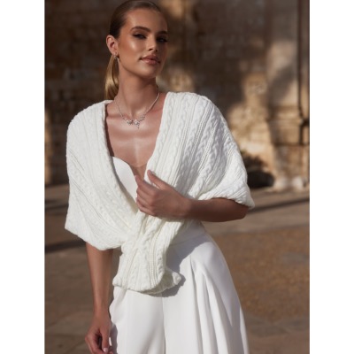 Boléro de mariée chaud Ivoire en tricot