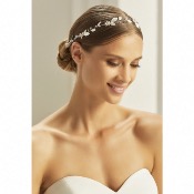 Bijou de cheveux argenté, Fil de cheveux Avec cristaux brillants, perles de verre fleurs Bianco Evento 