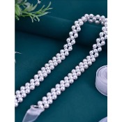 Ceinture de mariée perlée avec ruban organza blanche ou ivoire