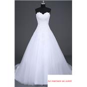 Robe de marie Mila blanche tulle T 36, 38, 40, 42, 44, 46, bustier broderie dentelle