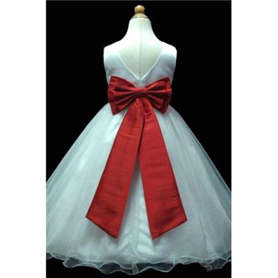 Robe longue Laura blanche noeud rouge différentes tailles