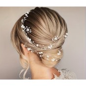 Fil souple avec perles et fleurs, coiffure de mari�e, dor� ou argent�