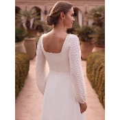Manches de robes de mariée ivoires en mousseline perlée 