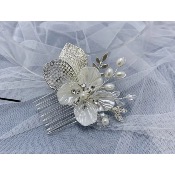 Peigne de mariage dor� ou argent� feuilles et perles