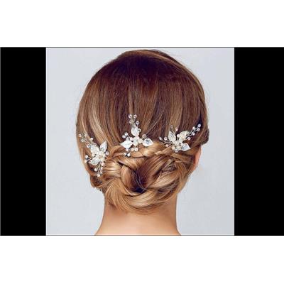 Lot de 2 épingles perles feuilles strass coiffure mariée
